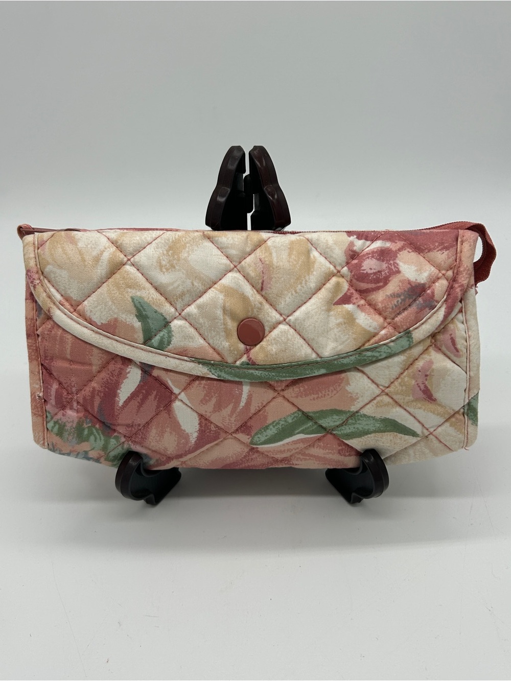 Vintage Danielle of Canada Quilted Floral Cosmetic Bag Makeup Travel Case